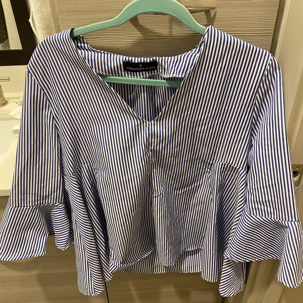 Blue and white striped long sleeve top